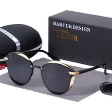 BARCUR Moda Polarizada Feminina Óculos De Sol Redondos Vidro Solar Feminino Lunette De Nespresso Femme