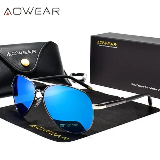 AOWEAR Designer de Marca Óculos de sol Polarizados Homens Revestimento de Aviação Espelho Para Homem Mulheres oculos gafas lentes