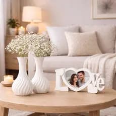 Kit Decorativo Love 3 Peças (2 Vasos 1 Porta-Retrato) Decoração Sala Quarto Rack, Presente Romântico