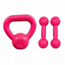 Kit Academia em Casa Rosa 3 Em 1 Musculação 6kg a 12kg Halteres Kettlebell Treino em Casa Fortalecimento Uso doméstico