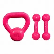 Kit Academia em Casa Rosa 3 Em 1 Musculação 6kg a 12kg Halteres Kettlebell Treino em Casa Fortalecimento Uso doméstico