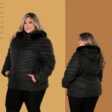 Jaqueta Peluciada Bobojaco Plus Size Feminina Impermeavel Inverno com Touca Removivel e Bolsos com Zíper