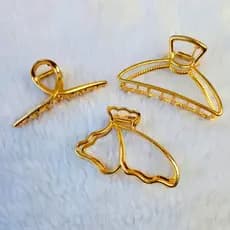 Kit Conjunto 3 Prendedor Piranha De Cabelo Em Metal Dourado Tamanho Médio