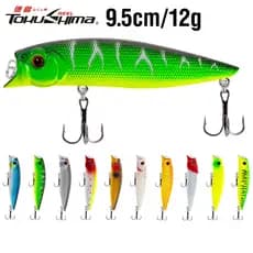 10 Cores 9,5cm/12g Isca Dura De Pesca Popper Lure Topwater Crankbaits 3D Eyes Flutuante Com 2 Anzóis Agudos