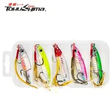 5Colors Metal Jig 7g/10g/15g/20g/25g/30g Afundamento Lento 3D Olhos De Pesca Isca De Fundição Longa Laser Com Anzol Triplo .