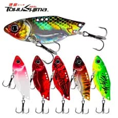 3,5g/5g/7g/10g/14g Colheres Atrai Metal Colorido VIB Afundando Jig 3D Colher De Olhos Girando Isca Dura Com Anzóis Duplos De Agudos