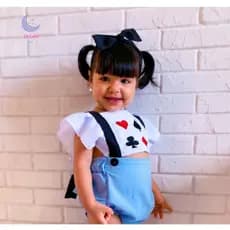 Romper Bebê Menina Alice No Pais Das Maravilhas Roupa Mesversario Fantasia Infantil Jardineira Bori