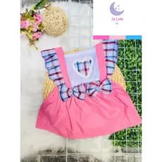 Vestido Salopete Bebê Infantil Menina Xadrez Rosa Mesversário Coração Amor