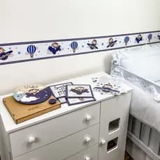 Kit com Faixas Adesiva Decorativa De Parede Urso Aviador Ursinho Baloeiro Infantil