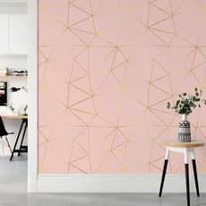 Papel de Parede Autoadesivo Zara Rosa- Autocolante Cinza Dourado Geométrico