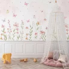 Papel de Parede Adesivo Jardim de Borboletas Aquarela