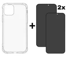 Capa TPU + 2X Película de Vidro 3D Privacidade iPhone X XS 11 12 13 14 15 16 17 Pro Max - NF