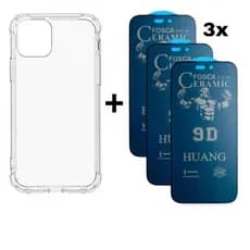 Capa TPU + 3X Película Cerâmica Fosca Privacidade iPhone X XS 11 12 13 14 15 16 Pro Max - NF