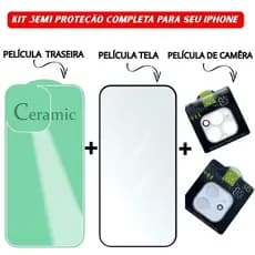 Película Traseira + Câmera + Película de Vidro Temperado 3D iPhone 11 12 13 14 15 16 Pro Max - NF