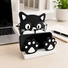 Porta Óculos com Suporte para Celular Gatinho Organizador de Mesa Criado Mudo Escritório Organizador de Mesa Escritório