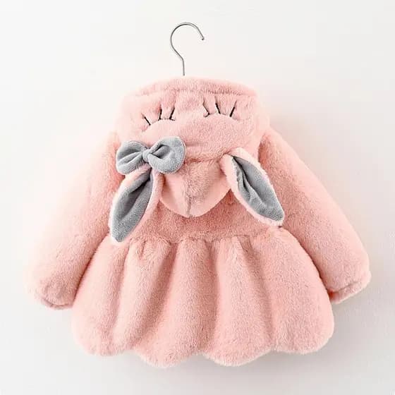 Moda Outono-Inverno Jaqueta Infantil Feminina Com Capuz Orelhas De Coelho 1-3 Anos