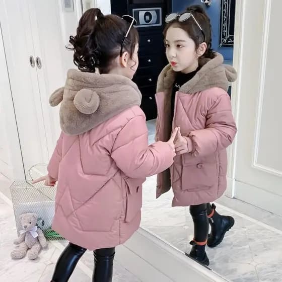 Nova jaqueta de inverno para meninas Urso fofo mantém quente casaco de meninas presente de aniversário roupas infantis