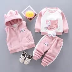3Pcs Conjuntos De Roupas Quentes De Inverno Para Capuzes Calças De Capuz Exterior De Algodão Veludo Crianças De Outono
