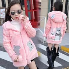 3-12 Anos Inverno Roupas para Meninas Jaqueta Bonita Coelho Ajustável Fecho em Zip Agasalho Roupas Infantis