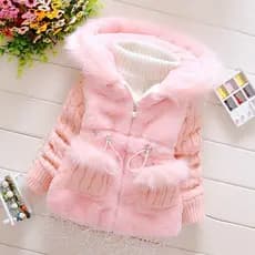Jaqueta de pelúcia para bebê Casacos de inverno para meninas engrossar casacos de inverno com capuz moda