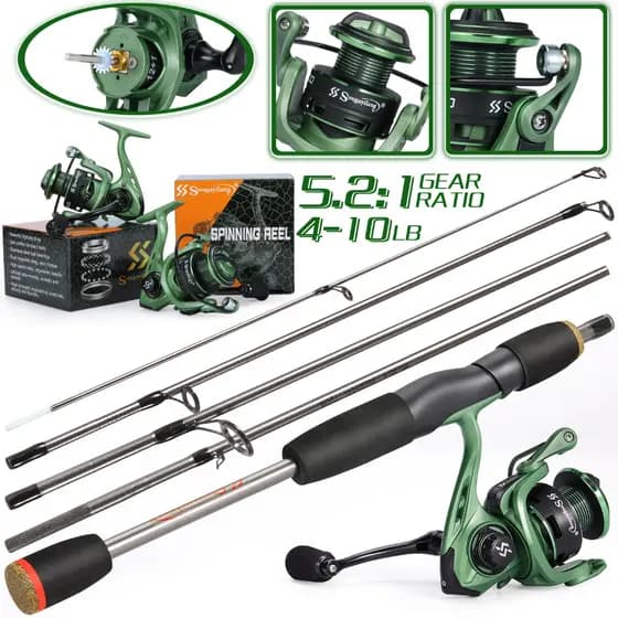 Conjunto De Carretel De Cana De Pesca Sougayilang 1.8m Com 2000 Series 5.2 : 1 De Alta Velocidade 12 + Metal Max Drag 15kg