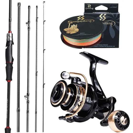 Carretel De Pesca Sougayilang E Conjunto De Vara Giratória 1.8m 2.1M Carretéis Giratórios Com Linha Kit Completo
