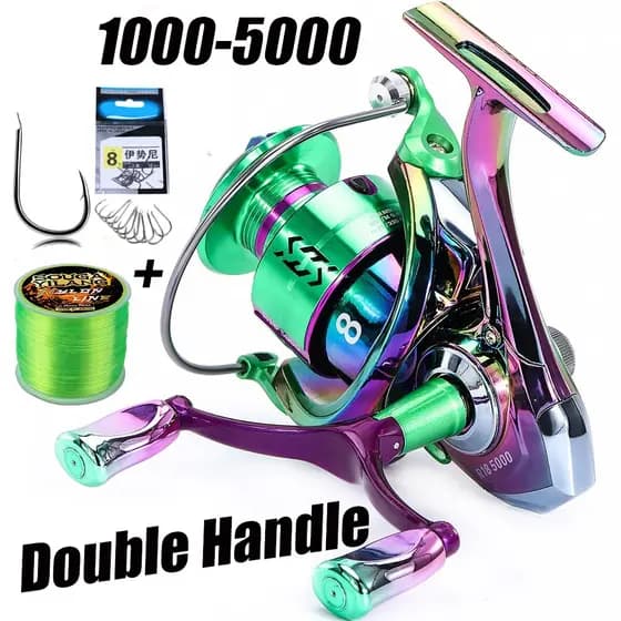 Sougayilang Metal Power Hand/Carretel De Pesca Com Cabo Duplo Série 1000-5000 Anzol De Linha Livre 4.7 : 1/5.2 Max Drag 10kg