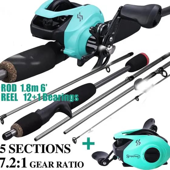 Vara de pesca com carretilha Sougayilang 1.8M 5 Sections 12+1 Ball Bearings 7.2:1 Gear Ratio Max Drag 10KG