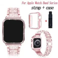 Pulseira De Diamante Brilhante + Capa Para Apple Watch Series 10 Ultra SE 9 8 7 6 5 4 3 2 1 Relógio De Metal De Aço Inox