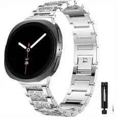 Pulseira De Relógio De Metal Bling Para Samsung Galaxy Watch 8 40mm 44mm Strass De Substituição Brilhante Classic 46mm 2