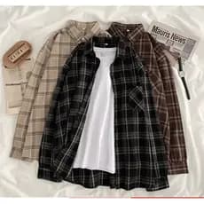 Camisa Túnica Xadrez Feminina Vintage De Rua Para Primavera/Outono