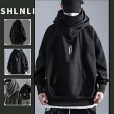 Estilo Japonês Masculino Oversized Solto Hoodie Para Primavera Retro Hip Hop Bordado Gola Alta Bolso Sweatershirt