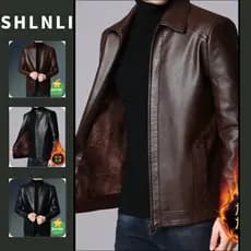 Casaco Masculino De Couro PU Grosso De Inverno Americano Cor Sólida Com Zíper Jaqueta Quente Para Motocicleta