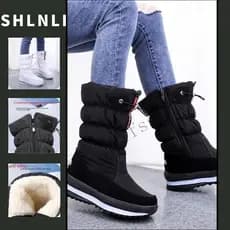 Botas Femininas Antiderrapantes De Pelúcia De Algodão Quente Inverno Cor Sólida À Prova D'água De Neve De Frio