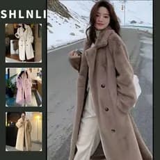 Casaco De Pele Longo Grosso Coreano Para Mulheres Outono Inverno Cor Sólida Solta Jaqueta Quente
