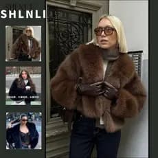 Europeu E Americano Feminino Pele Grama Casaco Grosso Outono Inverno Curto Solto Ajuste