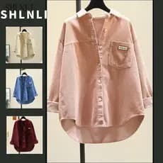 Outono Inverno Grosso Veludo Camisa Feminina Solta Coreano Casual Moda Comprimento Médio Manga Comprida Topo