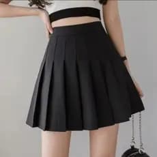 Saia feminina de cintura alta versátil harajuku cor preta saia plissada feminino estudante uniforme saia (G)