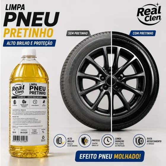 Pretinho para Pneu Automotivo 1L Super Consentrado Brilho Intenso Limpa Pneu