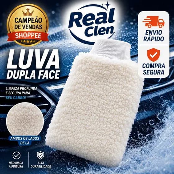 Luva De Lã Dupla Face Automotiva Lavar Carro Moto S/ Riscar Profissional Detailer