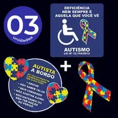 3 adesivos Autismo para carros Lei PCD Autistas