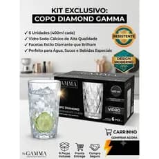 Copo De Vidro Diamond 400ml Premium Resistente Para Bebidas - Kit com 6 copos