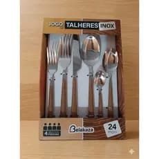 Jogo de talheres inox com 24 peças.