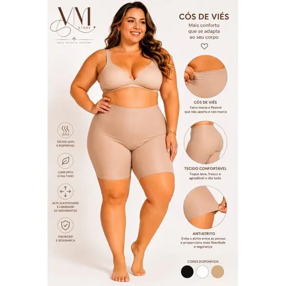 Segunda Pela Plus Size Antiatrito Feminina Cós de Viés Confortável Sem Marcar