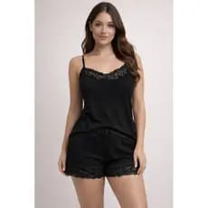 Pijama Feminino Baby Doll com Renda Alça Regulável Confortável