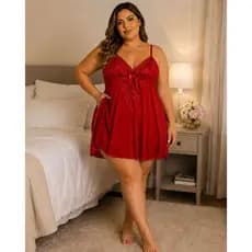 Camisola Plus Size Feminina com Renda Sem Bojo Alça Regulável Pijama Confortável