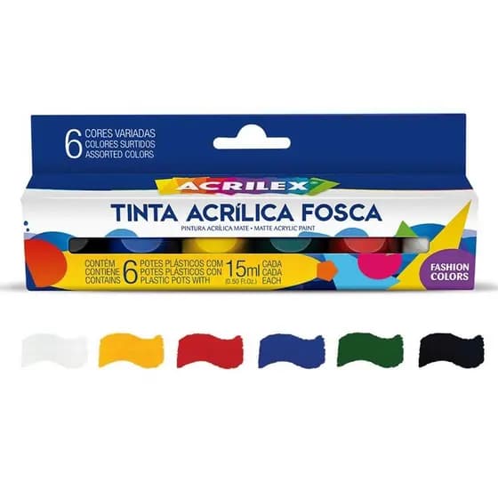 Tinta Acrílica Fosca 15ml - Kit 6 Potes - Acrilex