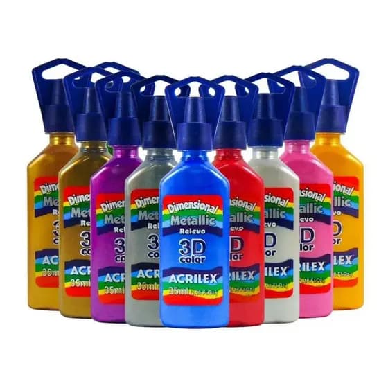 Tinta Dimensional Metálica 3D Acrilex 35 ml - Escolha a Cor