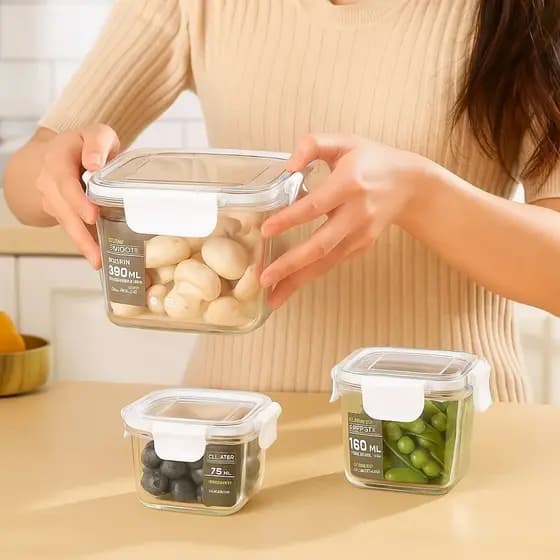 Conjunto 3 Potes Conserva Guarda Plástico Cozinha Armazenar Alimentos Mantimentos Vasilha