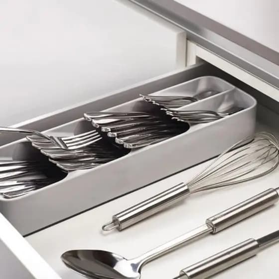 Organizador Suporte Porta  Cozinha Faca Colher Armário Talheres Gaveta Cinza Compartimentos